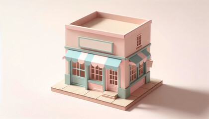 Pastel Paper Cardboard Toy Shop, 3D Illustration