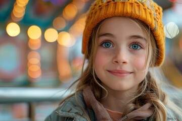 Child in Safety Hat at Amusement Park
