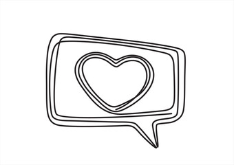 Continuous line drawing of love feelings in speech bubble. Symbol of love in a feeling bubble. For Valentine's Day greeting cards, lover's birthday, love greetings for couples. love in doodle style.