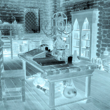 table on alchemy lab background scene two