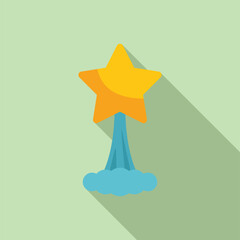 Fototapeta premium Gold star taking off from a blue cloud like a rocket, representing success, growth and achievement