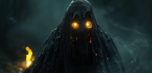 A ghostly apparition with glowing eyes and a haunting presence