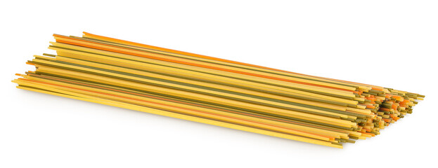 Colorful spaghetti tricolore pasta isolated on white background
