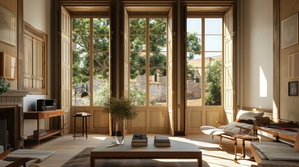 Obraz premium historical renovation project where traditional aesthetics are preserved with the integration of discreet, energy-efficient window technologies