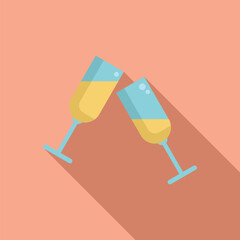 Flat design illustration of two champagne glasses clinking, perfect for conveying celebration and festive occasions