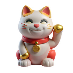 Chinese lucky cat 3d icon isolated on the transparent background