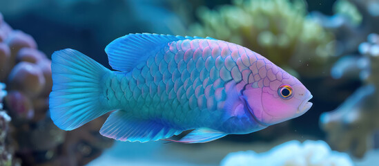 Obraz premium vibrant parrotfish swimming in a tropical coral reef under ocean blue waters