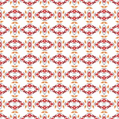 Seamless geometric pattern with red and orange shapes on a white background