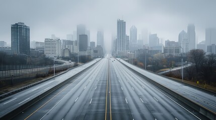 Fototapeta premium An empty highway stretching through the city