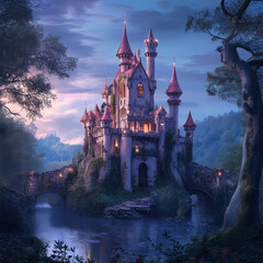 background illustration of a royal castle in a fantasy natural landscape
