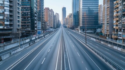 Fototapeta premium An empty highway stretching through the city