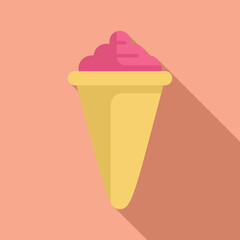 Pink ice cream melting in a waffle cone on a pink background