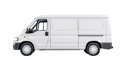 White delivery truck side view isolated on transparent background, PNG, cutout