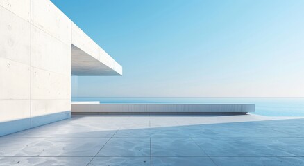 Obraz premium Minimalist white and blue sky scene with clean lines, depicting modern architecture