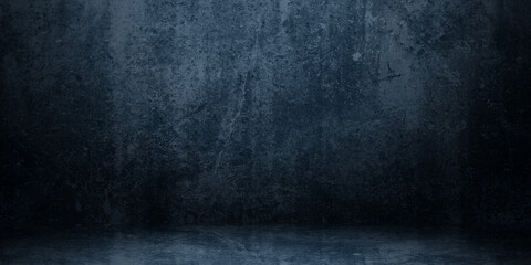  Dark and soft blue abstract cement wall and studio room gradient background