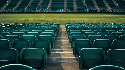 Obraz premium An empty sports stadium, with rows of seats and a silent field