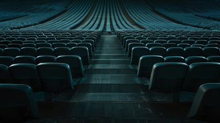 Fototapeta premium An empty sports stadium, with rows of seats and a silent field