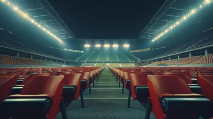 Fototapeta premium An empty sports stadium, with rows of seats and a silent field