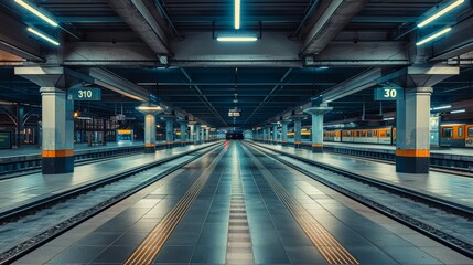 An empty train station, with silent platforms and waiting areas