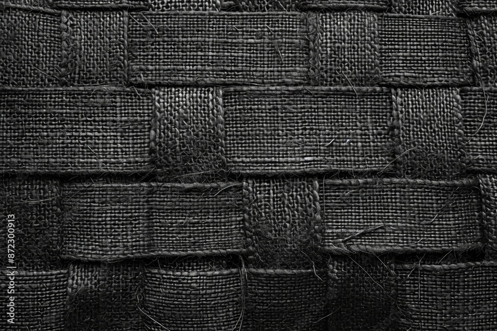 Poster a close up of a black and white woven fabric, The intricate cross-hatch pattern of a charcoal fabric weave, with each thread detailing clearly visible