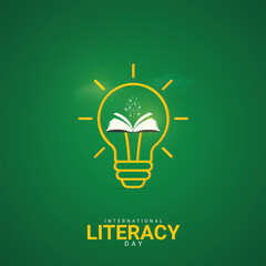 International Literacy Day Creative Ads Design. Literacy, Pencil, Book silhouette isolated on Template for background. Literacy Poster, vector, 3d, illustration, Sep 8. Important day, Holiday concept.