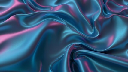 Obraz premium Iridescent Blue Silk, Luxurious Flowing Fabric, A close-up photo of luxurious blue silk fabric with iridescent shimmer. The soft, flowing folds create a beautiful abstract pattern