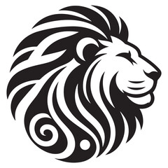 Fototapeta premium black and white lion head with swirly mane profile view