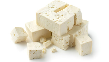 tofu cheese isolated on white background with clipping path and full depth of field, Top view with copy space for your text. Flat lay