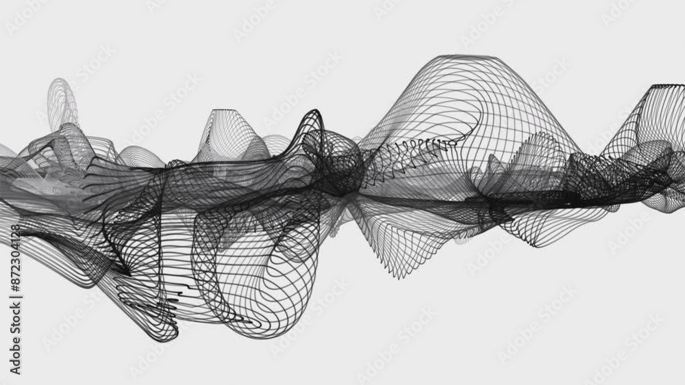 Poster magical video animation with particle wave object in slow motion, 4096x2304 loop 4k
