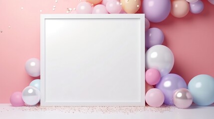 
white frame with pink balloons