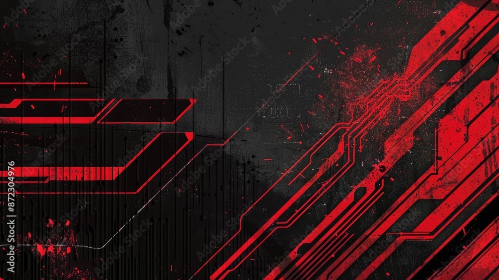 Poster abstract digital image of red circuits and gears on a dark background. digital art design of abstrac