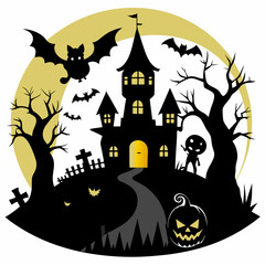  halloween pumpkin head, black cat ,cat cartoon,halloween castle with bats,jack o lantern,