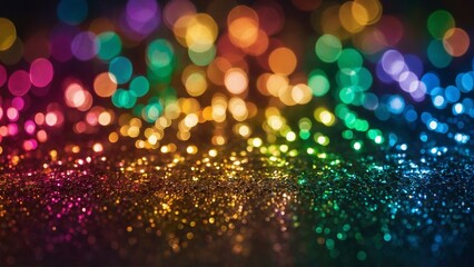 Abstract rainbow color bokeh glitter sparkling shiny glowing lights background