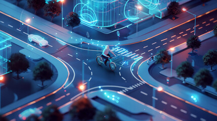 Electric bikes, small autonomous vehicles, and well-maintained roads with smart lighting and traffic management.