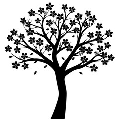 Tree with flowers silhouette vector