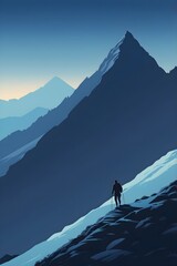 Lone Hiker Climbing Mountain Path Under Gradient Sky