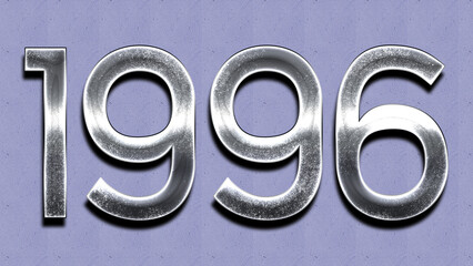 3D Chrome number design of 1996 on purple wall.