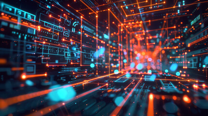 Fototapeta premium High-speed 5G networks with visible signals or holographic displays indicating seamless internet connectivity and communication.
