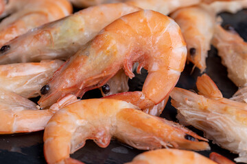 semi-finished product of heavily frozen red shrimps