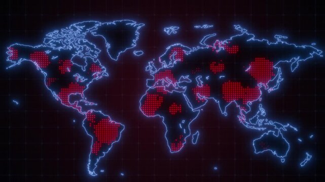 Conceptualizing the spread of an epidemic on a world map. Infected areas and territories affected by the virus