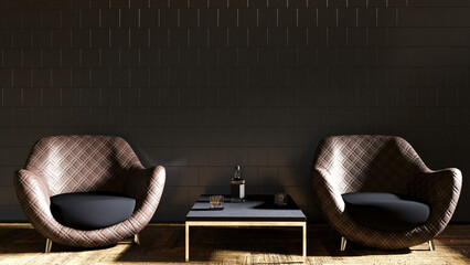 two arm chairs in the room, 3d