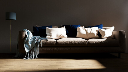 part of the empty room with the sofa 3d