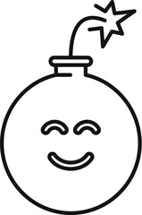 Black and white line art of a bomb character smiling with closed eyes and a short fuse
