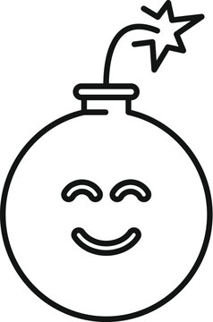 recommend clip art: Black and white line art of a bomb character smiling with closed eyes and a short fuse
