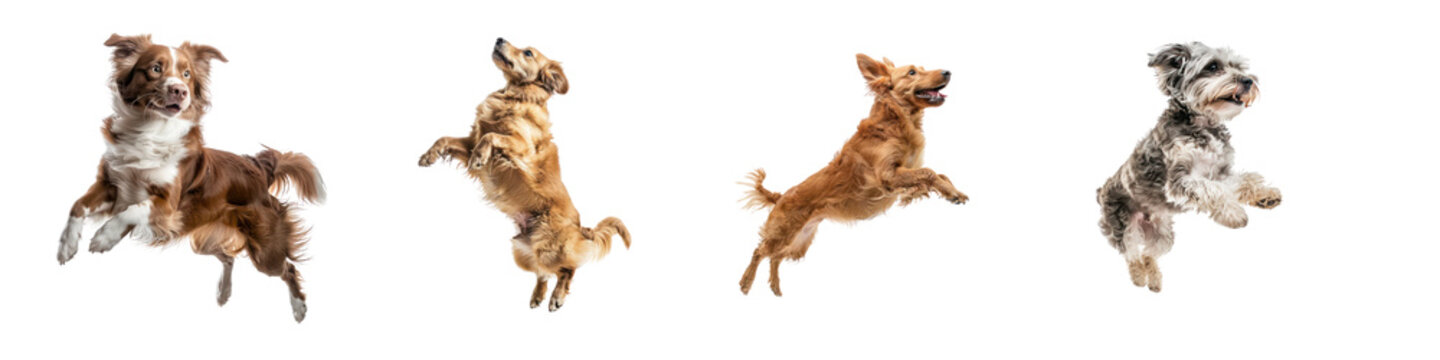 Set of floated dog jumping gesture try to bite something in the air isolate on transparent background