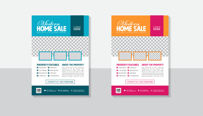 Real Estate Flyer Layout with Design Template Set.