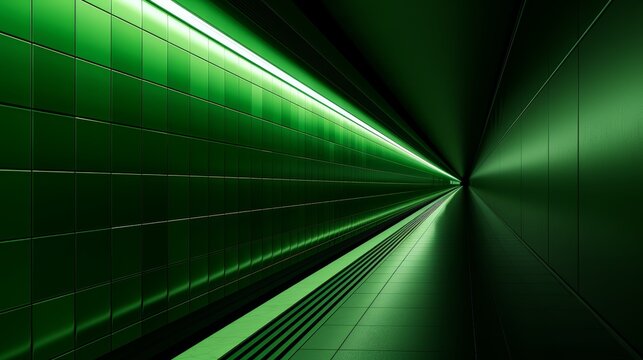 Nighttime futuristic subway, illuminated by virtual projections, shadowy corners, high-tech elements, sci-fi scene