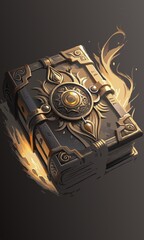 a big thick, magical spell book. fiery tongues of flame burst out of it.