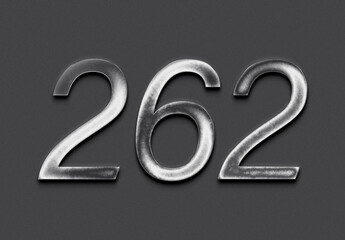 Chrome metal 3D number design of 262 on grey background.