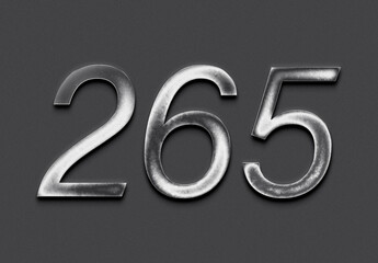 Chrome metal 3D number design of 265 on grey background.